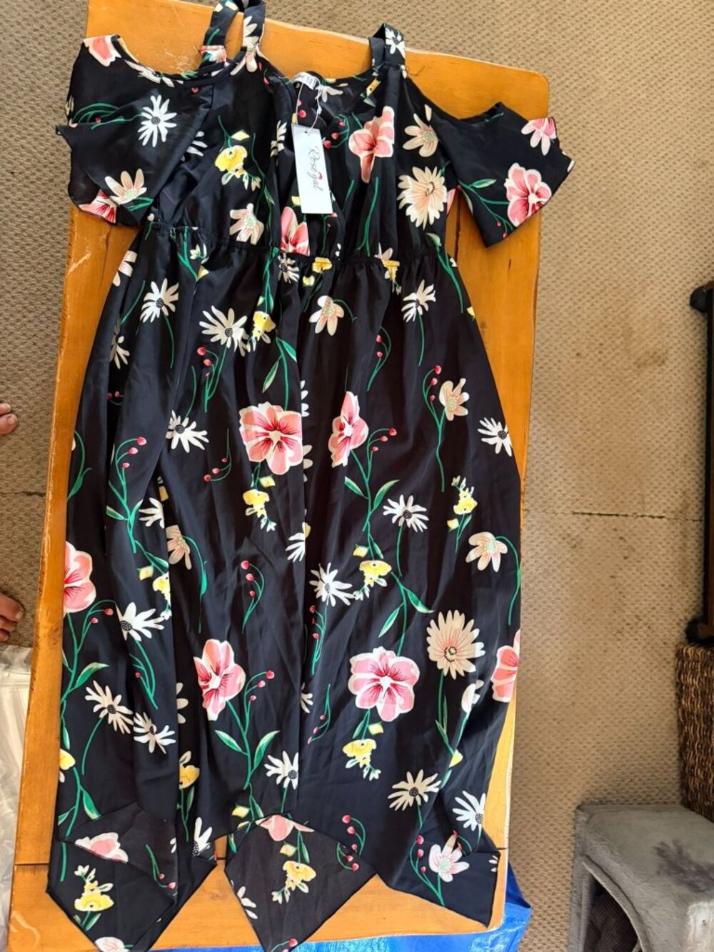 Floral Cold Shoulder Midi Dress With Elastic Waist By Rosegal